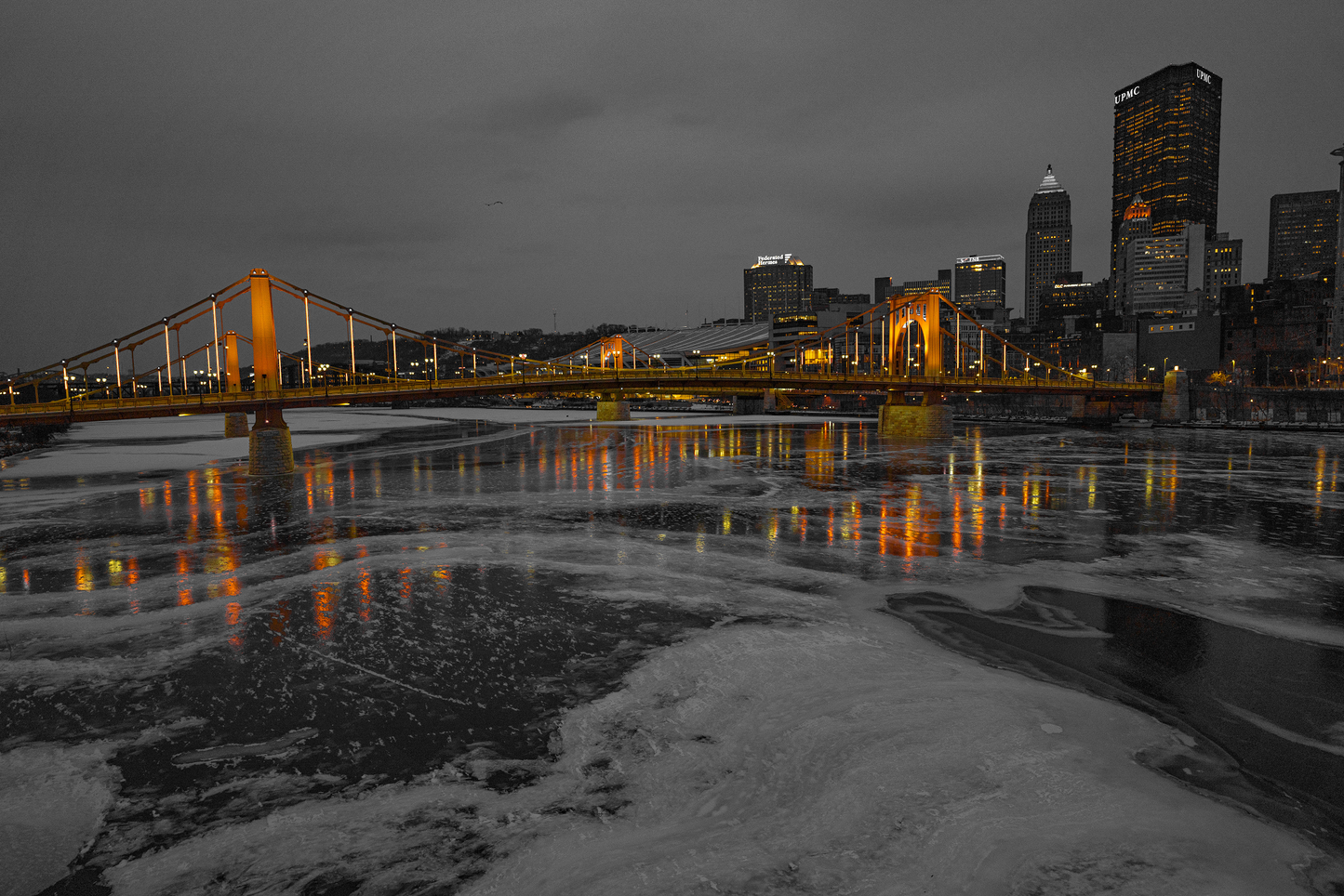 Pittsburgh Winter Breathtaking sunset black and white 08