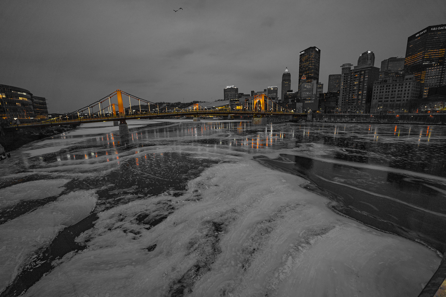 Pittsburgh Winter Breathtaking sunset black and white 09
