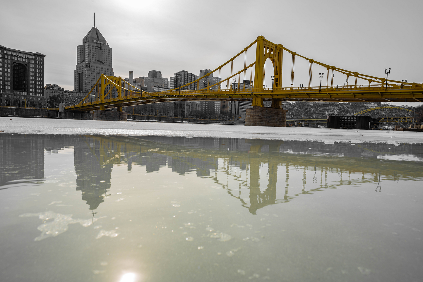 Pittsburgh frozen river 10 Black and White