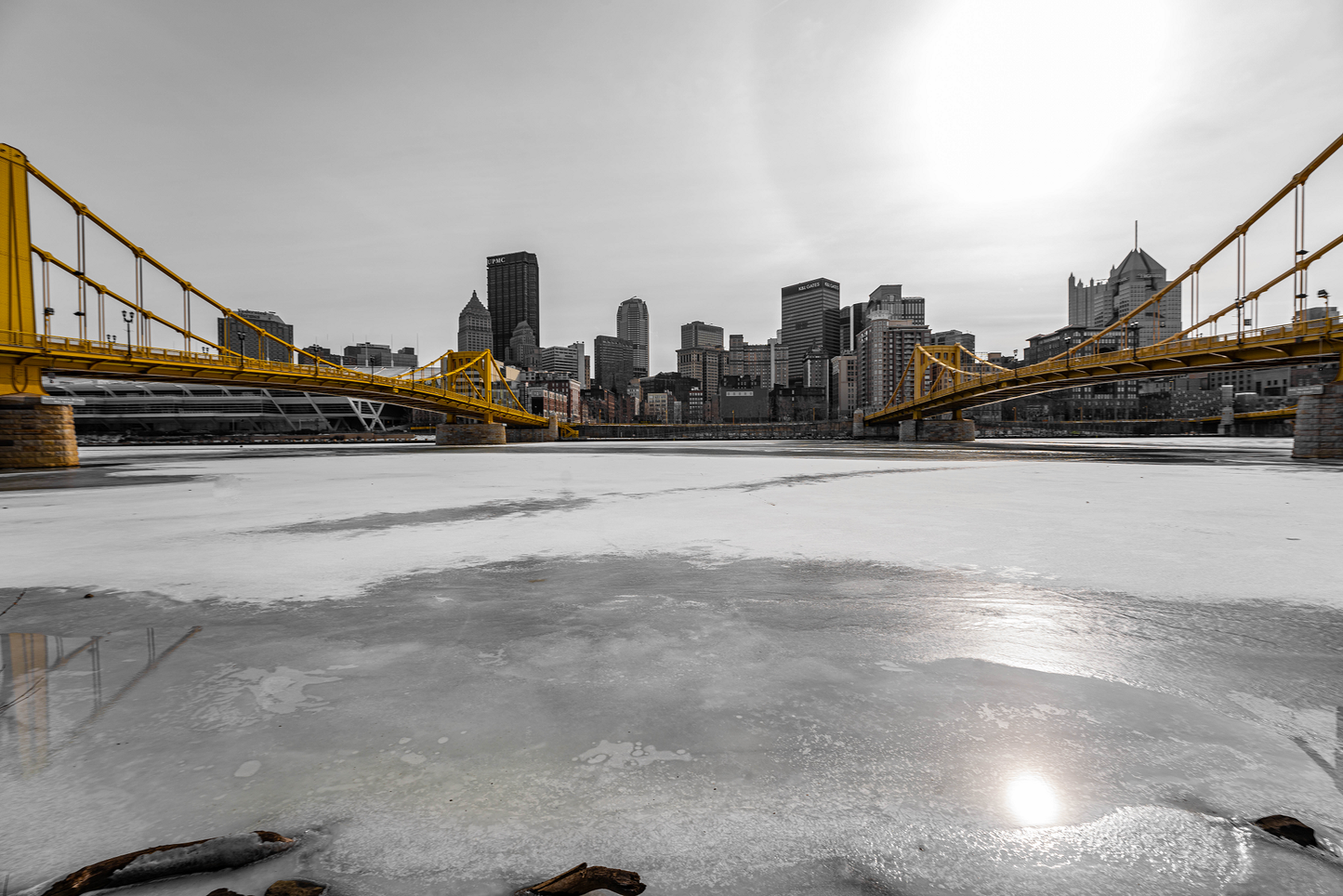 Pittsburgh frozen river 18 Black and White