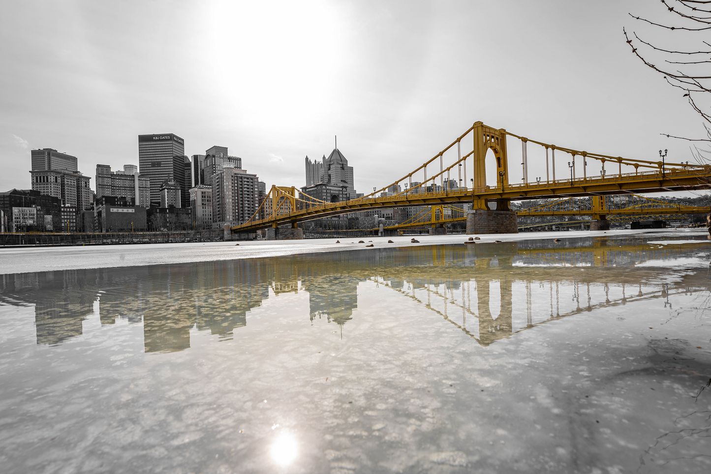 Pittsburgh frozen river 19 Black and White