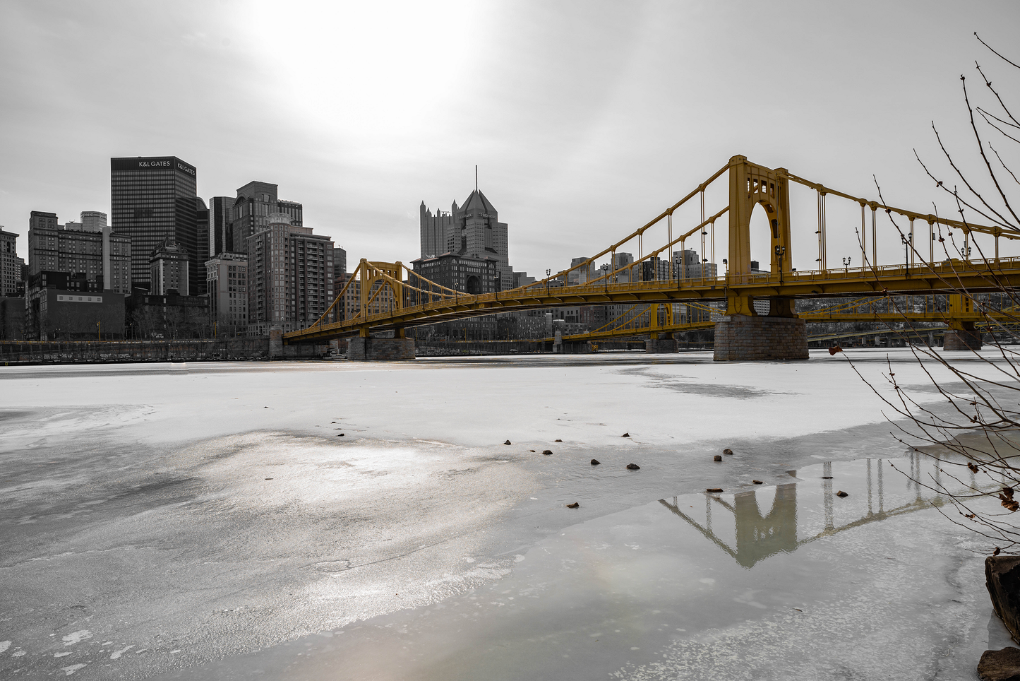 Pittsburgh frozen river 22 Black and White