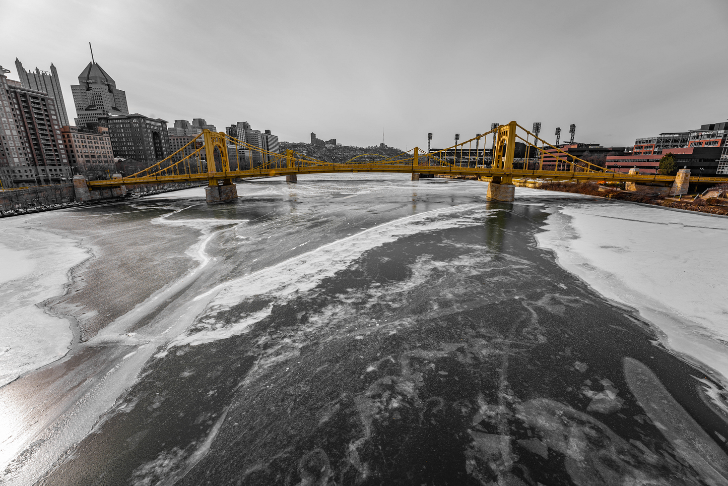 Pittsburgh frozen river 23 Black and White