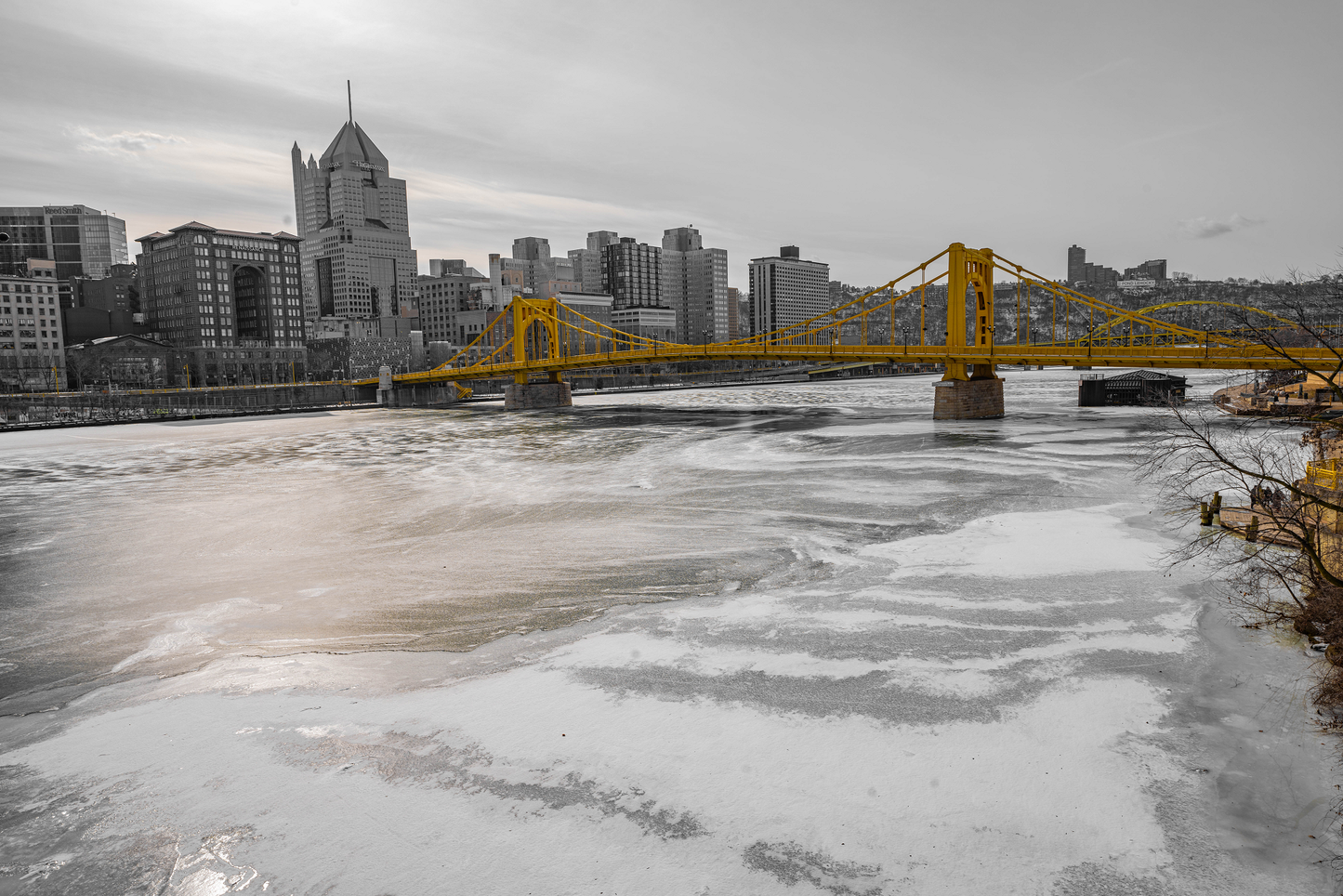 Pittsburgh frozen river 27 Black and White