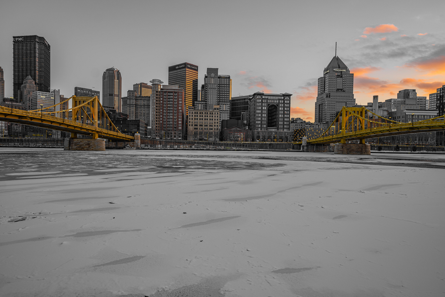 Pittsburgh Winter Breathtaking sunset black and white 06