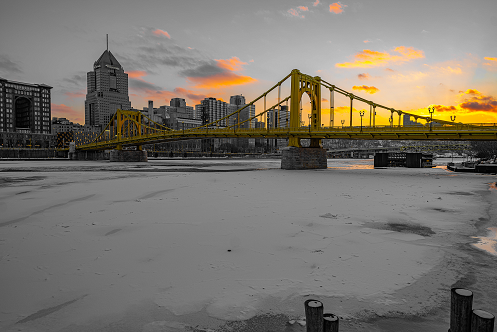 Pittsburgh Winter Breathtaking sunset black and white 07