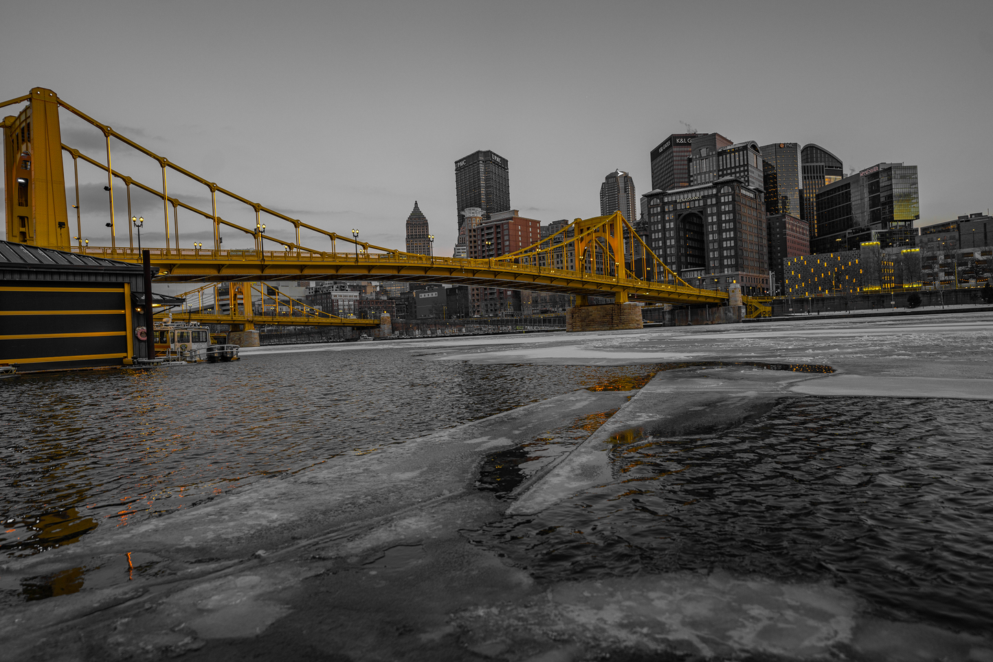 Pittsburgh Winter Breathtaking Sunset black and white 02