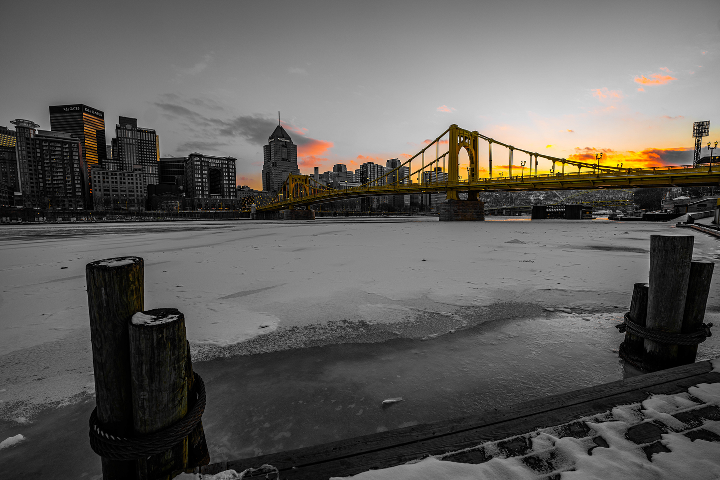 Pittsburgh Winter Breathtaking Sunset black and white 03