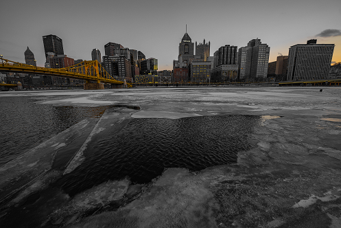 Pittsburgh Winter Breathtaking Sunset black and white 01