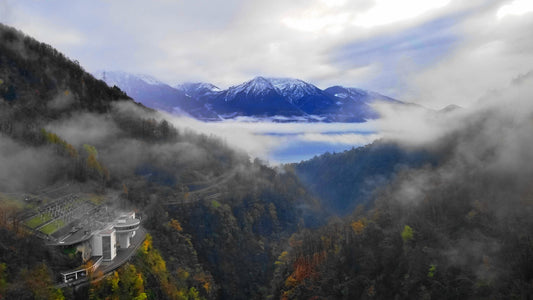 Mountain View with Fog from Lugano Dam Switzerland