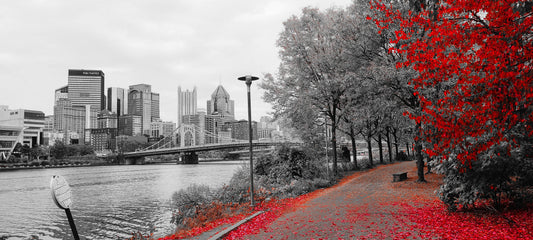 Bridge View during Autumn in Pittsburgh Black/White/Red