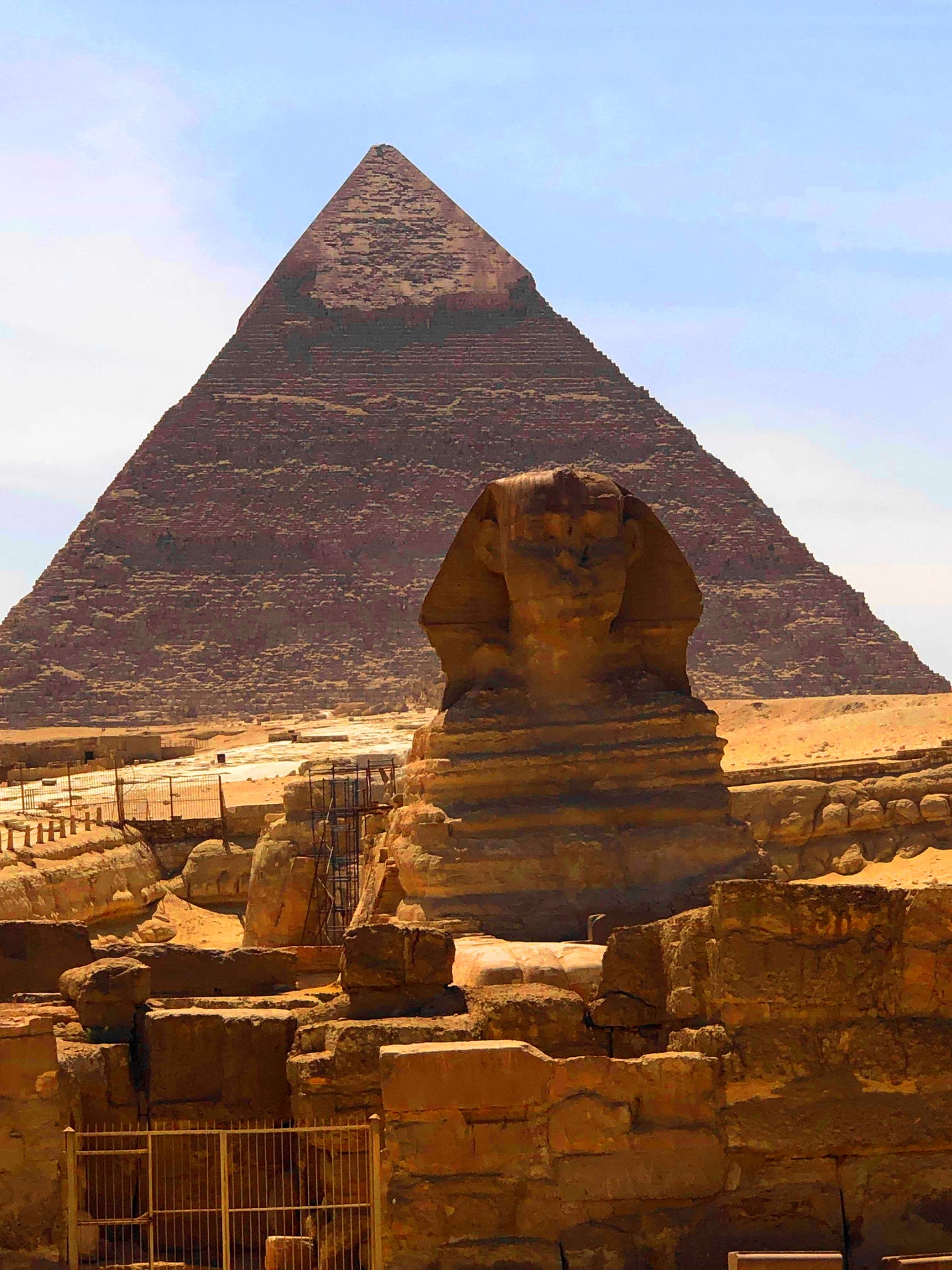 View of Sphinx and Pyramid in Cairo, Egypt