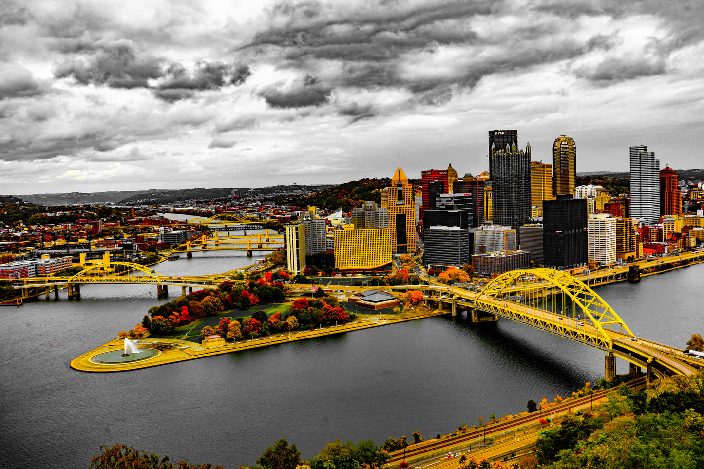 Pittsburgh Mt Washington Overview Fall 22 b/w