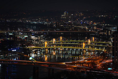 Pittsburgh Winter Night Shot Bridge